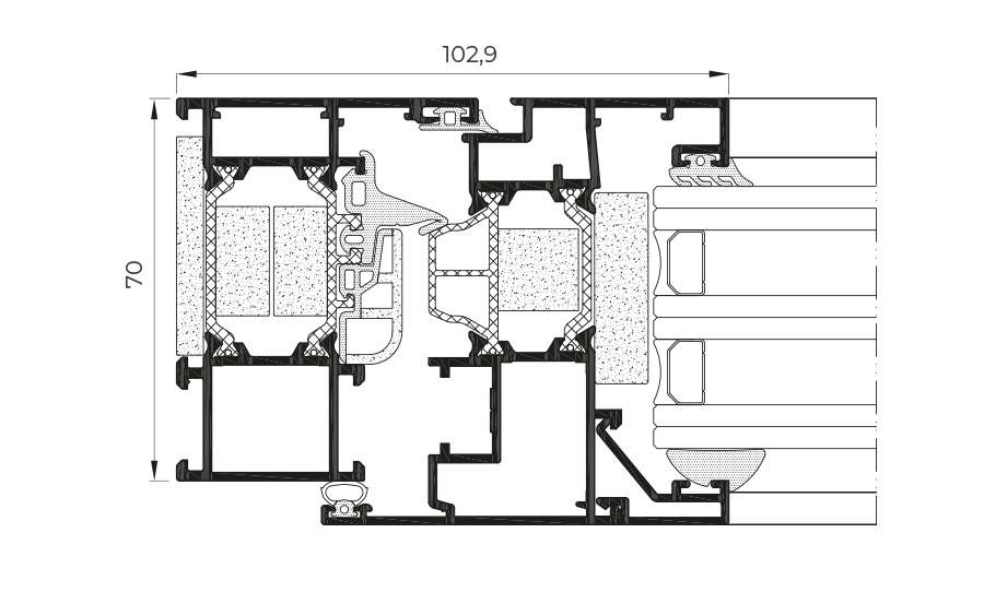Secção técnica COR 70 C16 ST - janelas de alumínio e PVC Cortizo