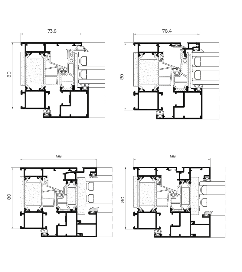 COR 80 Evolution secciones - ventanas de aluminio y PVC Cortizo